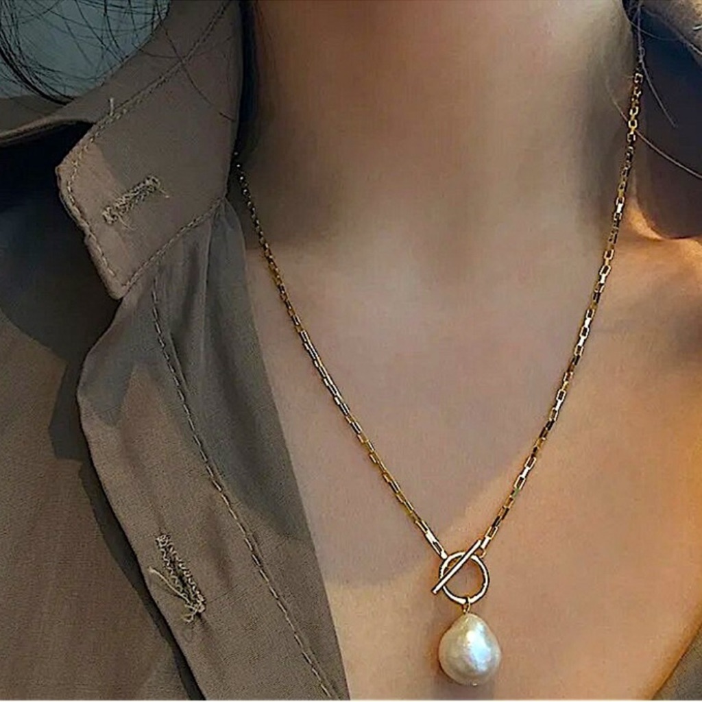 Pearl Drop Necklace, Toggle, 18k Gold Plated Gift For Mom
